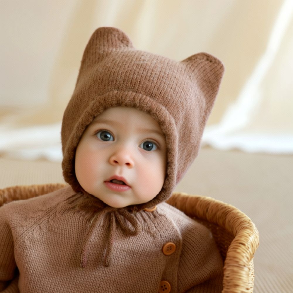 Infant Beanie Hat With Ears - Topi Rajut Bayi untuk Musim Dingin,